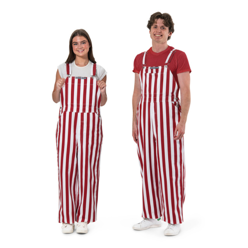 ADULT RED AND WHITE STRIPED OVERALLS